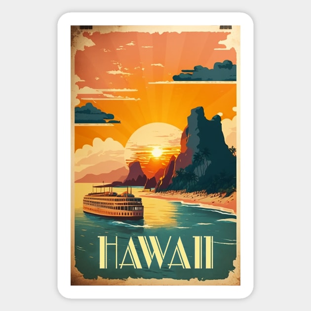 Hawaii Beach Vintage Travel Art Poster Sticker by OldTravelArt